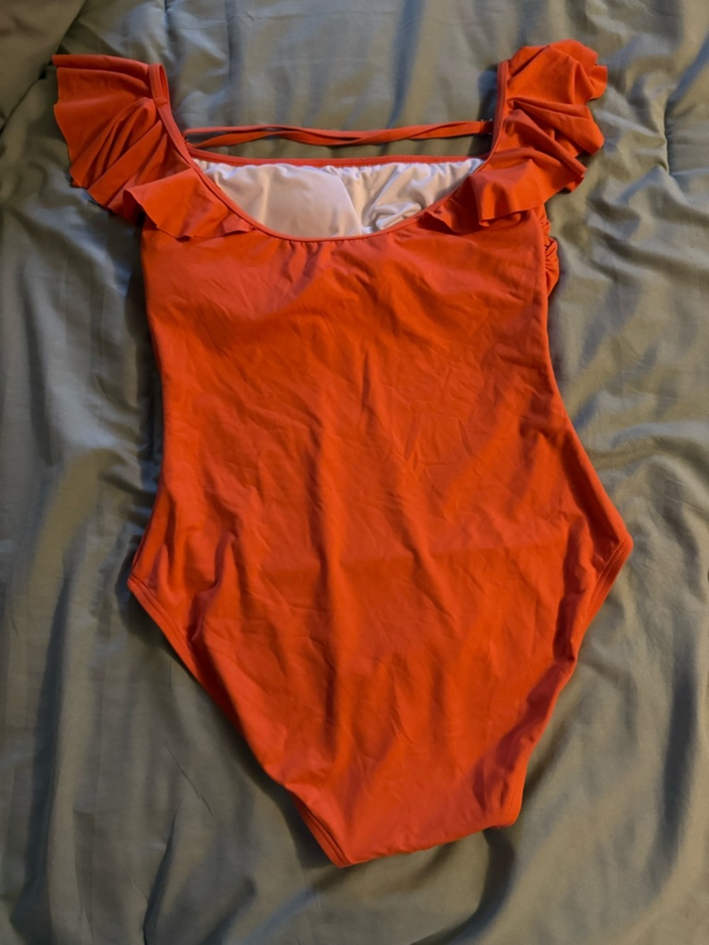 Vince Camuto Orange Ruffle Shoulder One-Piece Swimsuit